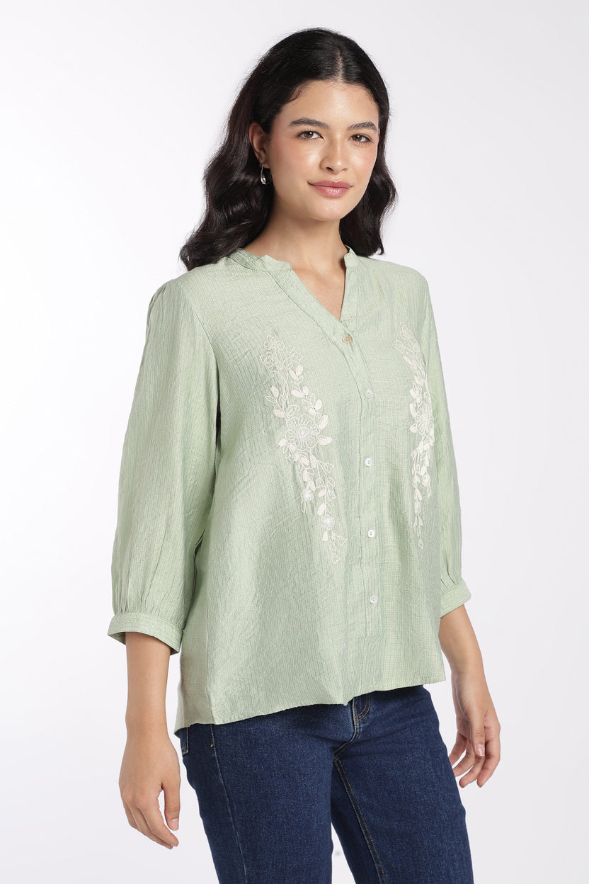 Womens Green Embroidered Regular Fit Tunic - Image 4