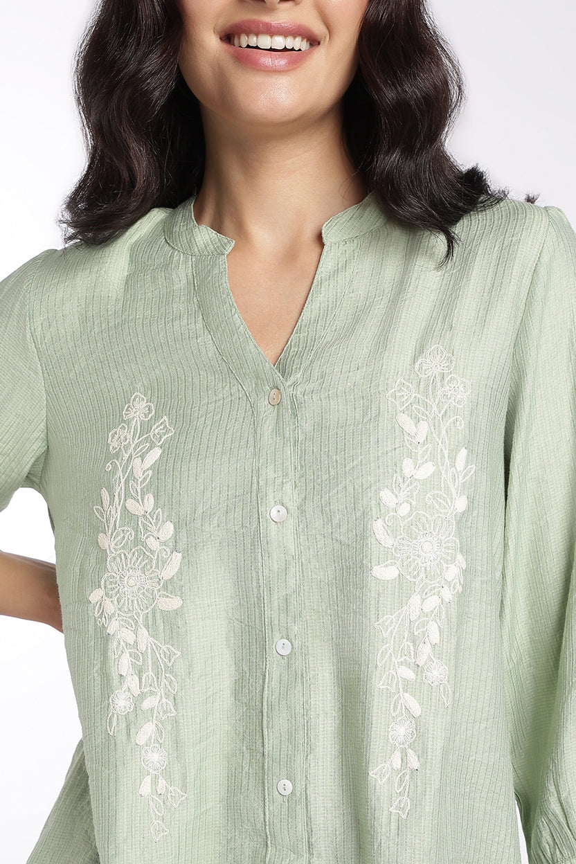 Womens Green Embroidered Regular Fit Tunic - Image 7