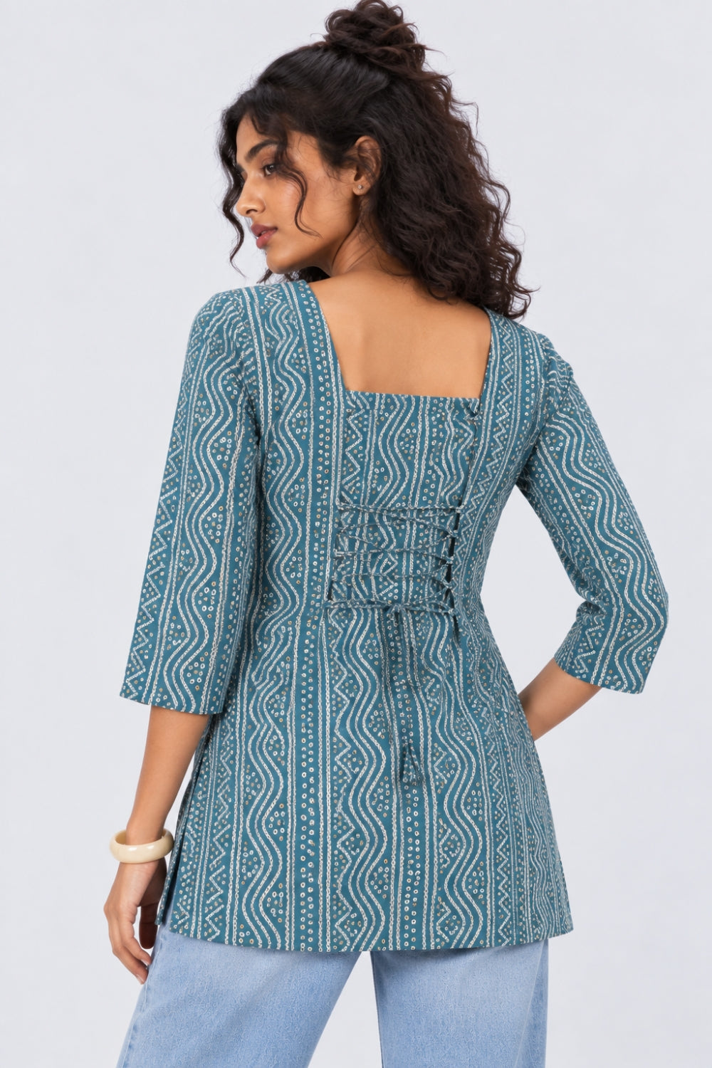 Womens Regular Fit Blue Bandhani Tunic - Image 5