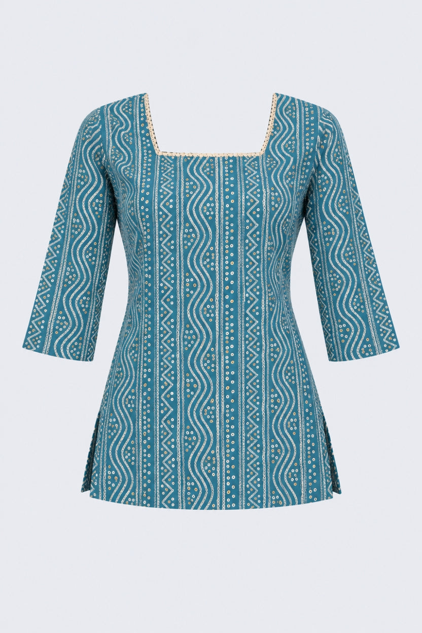 Womens Regular Fit Blue Bandhani Tunic - Image 7