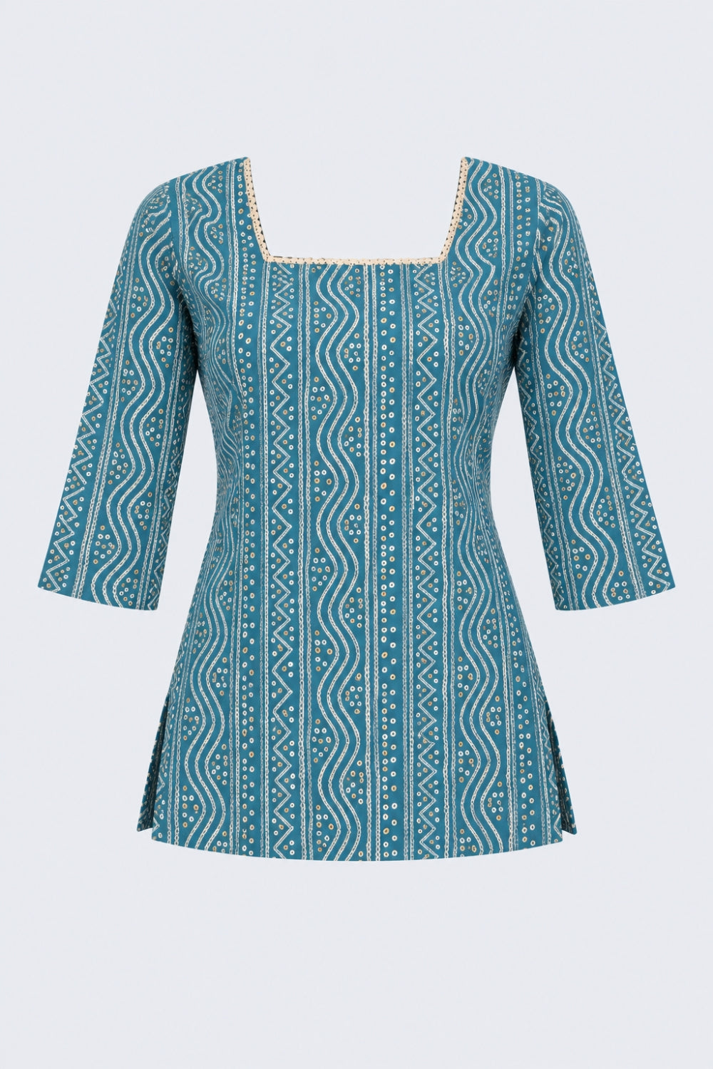 Womens Regular Fit Blue Bandhani Tunic - Image 7