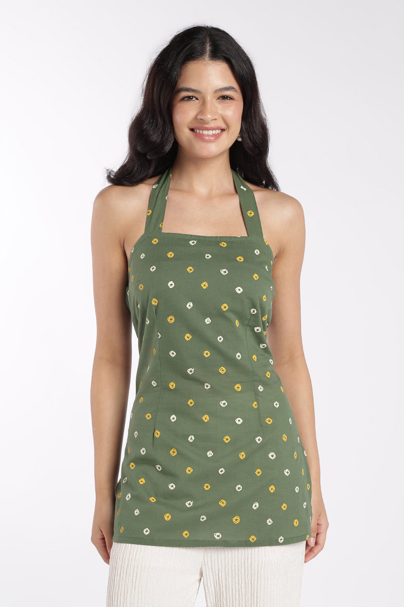 Womens Green Bandhani Halter Neck Tunic - Image 2