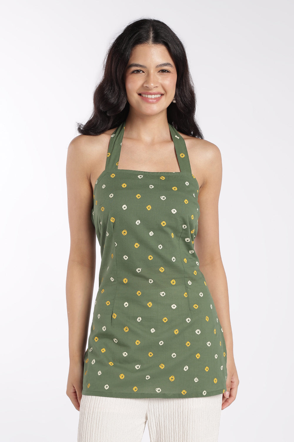 Womens Green Bandhani Halter Neck Tunic - Image 2