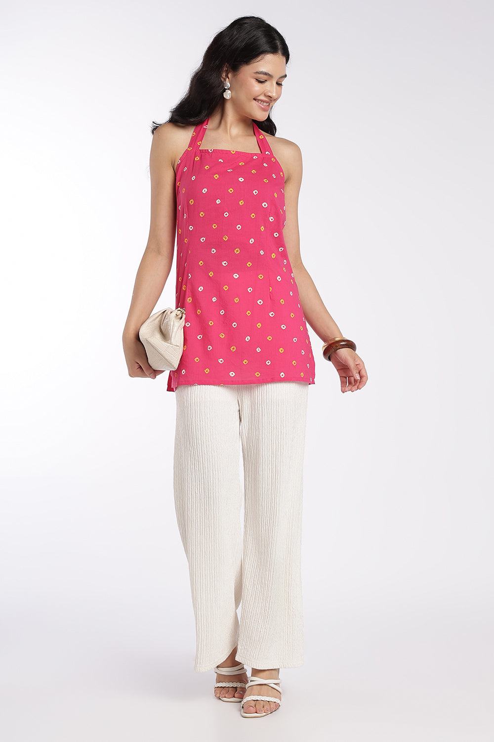 Womens Pink Bandhani Halter Neck Tunic - Image 6
