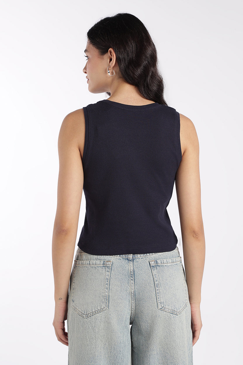 Womens Navy Butterfly Embellished Tank Top - Image 5
