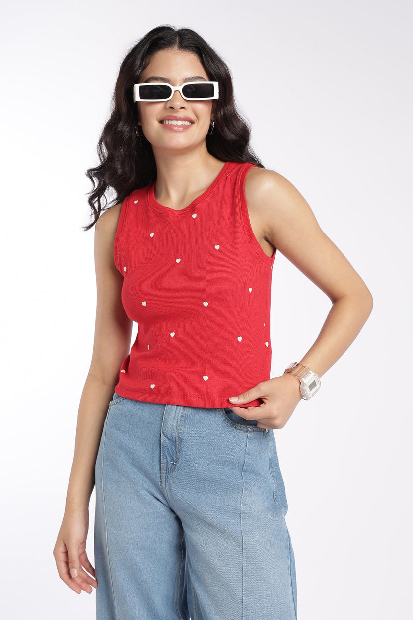 Womens Red Heart Print Tank Top - Image 1
