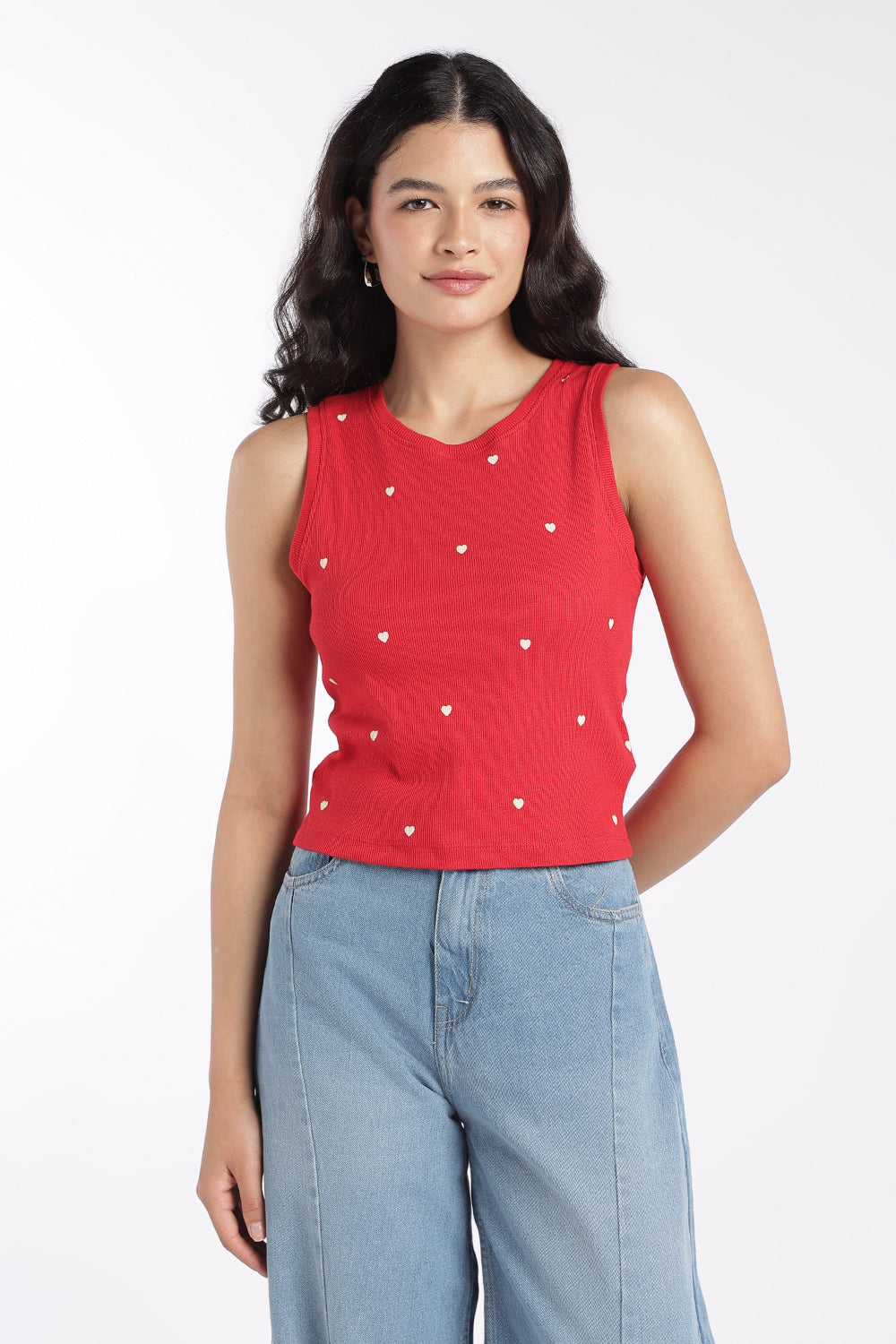 Womens Red Heart Print Tank Top - Image 2