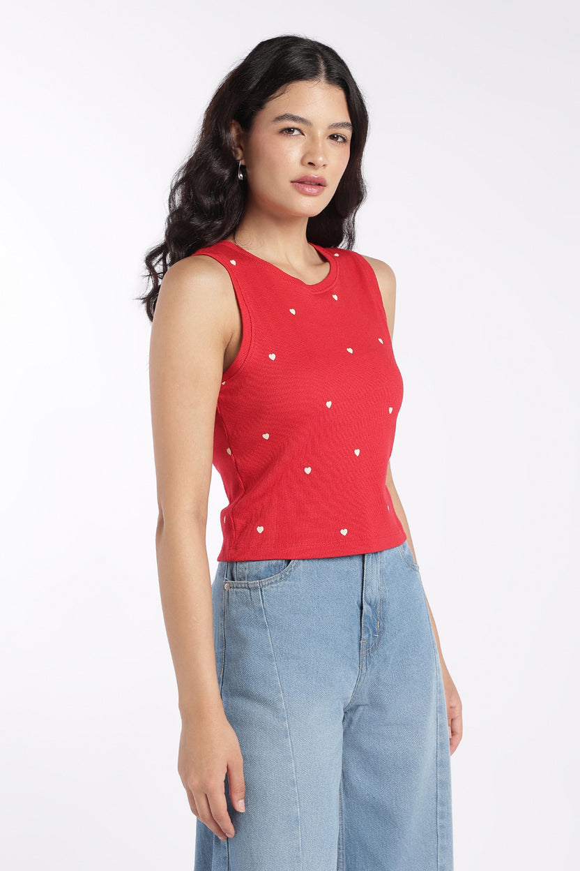 Womens Red Heart Print Tank Top - Image 4