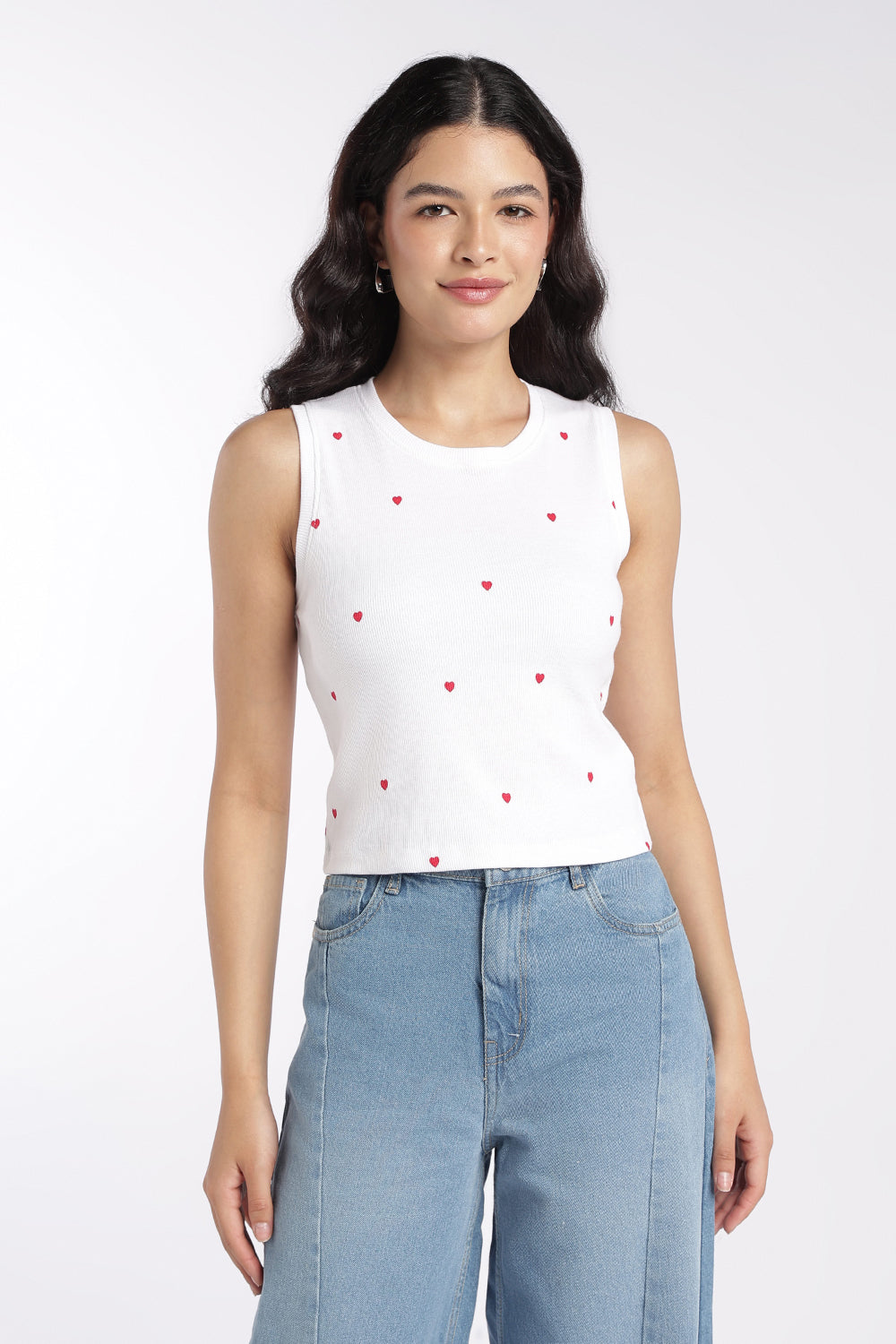Womens White Heart Print Tank Top - Image 2