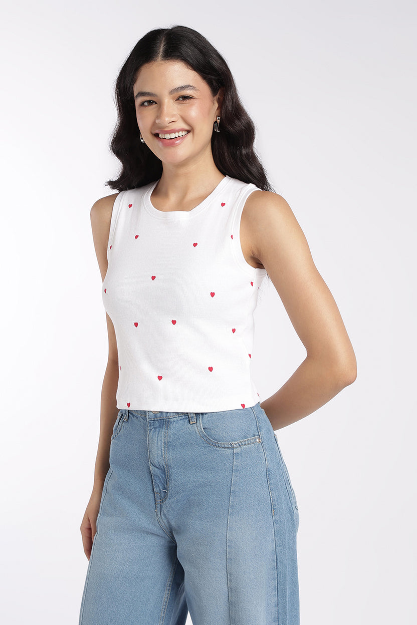 Womens White Heart Print Tank Top - Image 4