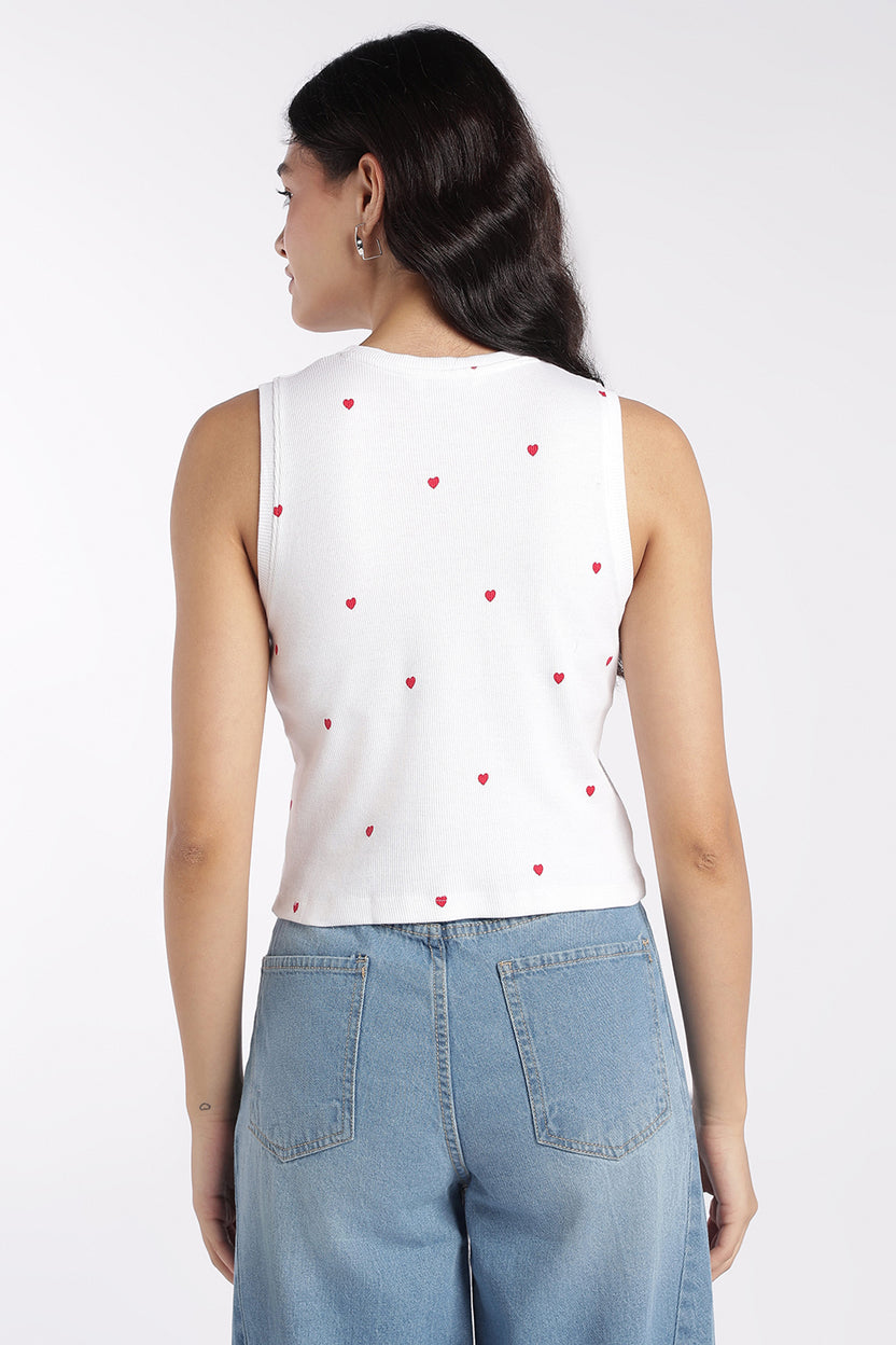 Womens White Heart Print Tank Top - Image 5