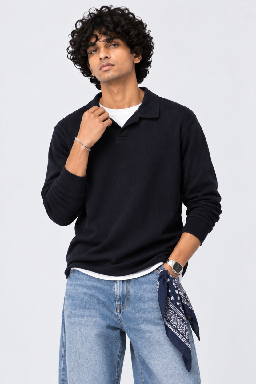 Mens Navy Regular Fit Polo Sweatshirt - Image 1