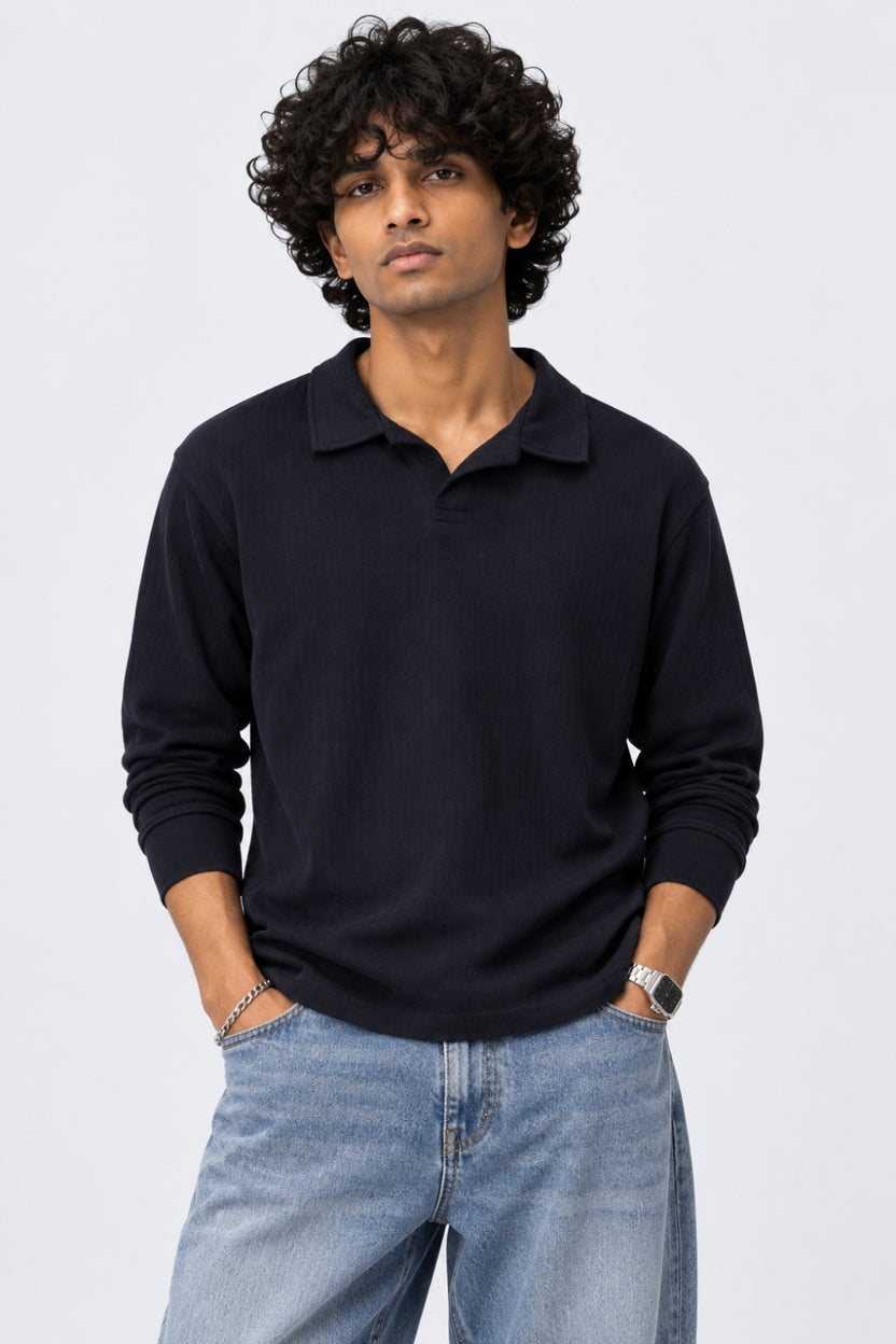 Mens Navy Regular Fit Polo Sweatshirt - Image 2