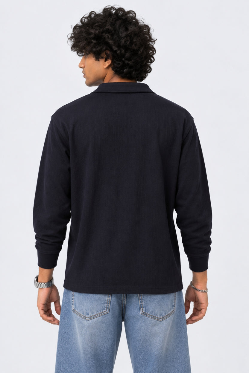 Mens Navy Regular Fit Polo Sweatshirt - Image 5