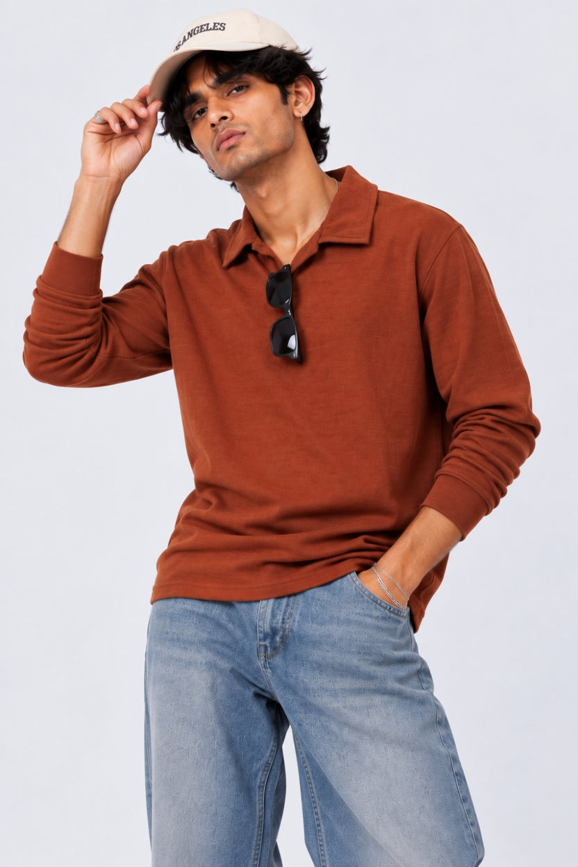 Mens Rust Regular Fit Polo Sweatshirt - Image 1