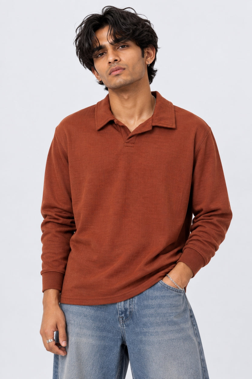 Mens Rust Regular Fit Polo Sweatshirt - Image 2