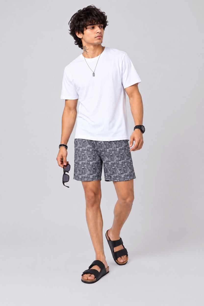 Mens Navy Graphic Print Boxer - Image 1
