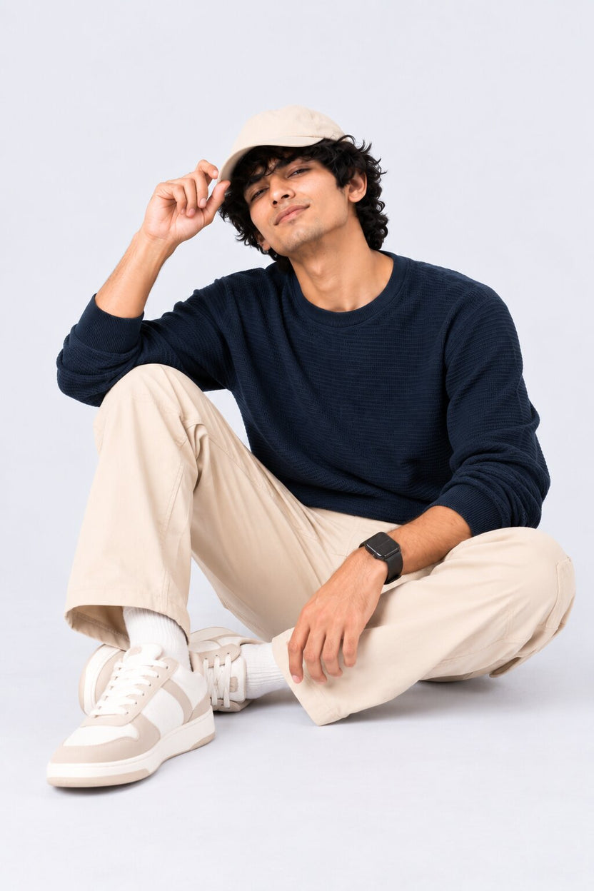 Mens Teal Textured Knit Sweater - Image 1