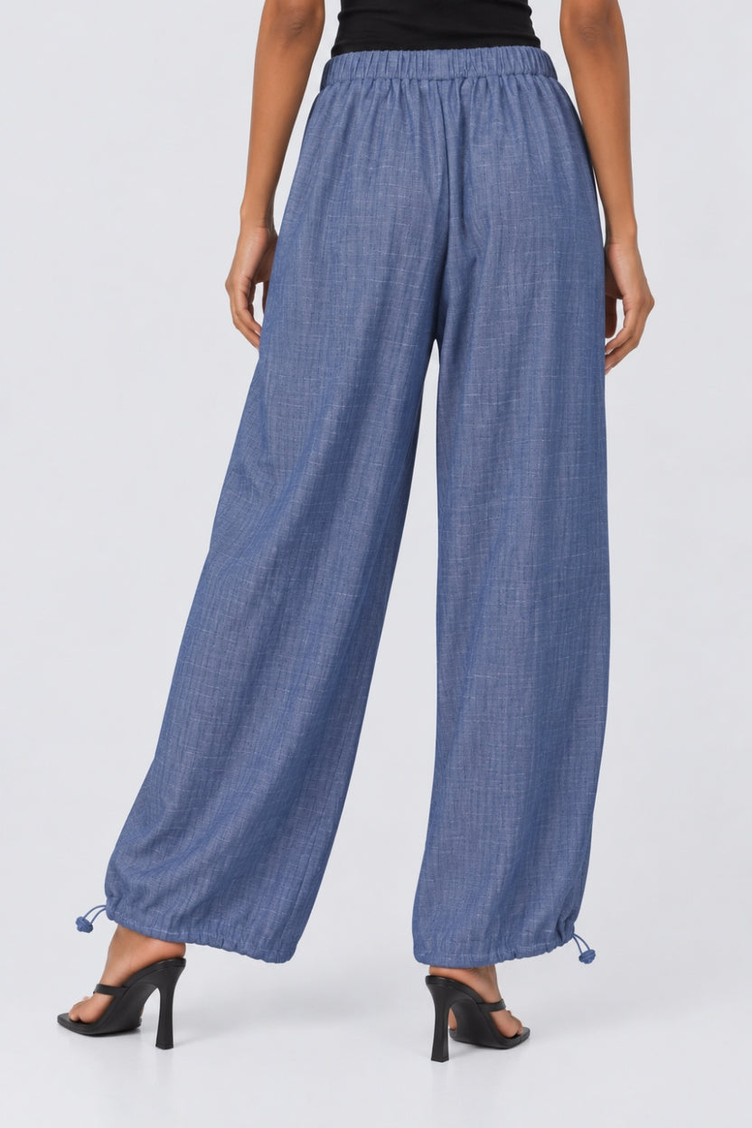 Womens Wide Leg Fit Light Blue Elastic Pant - Image 5