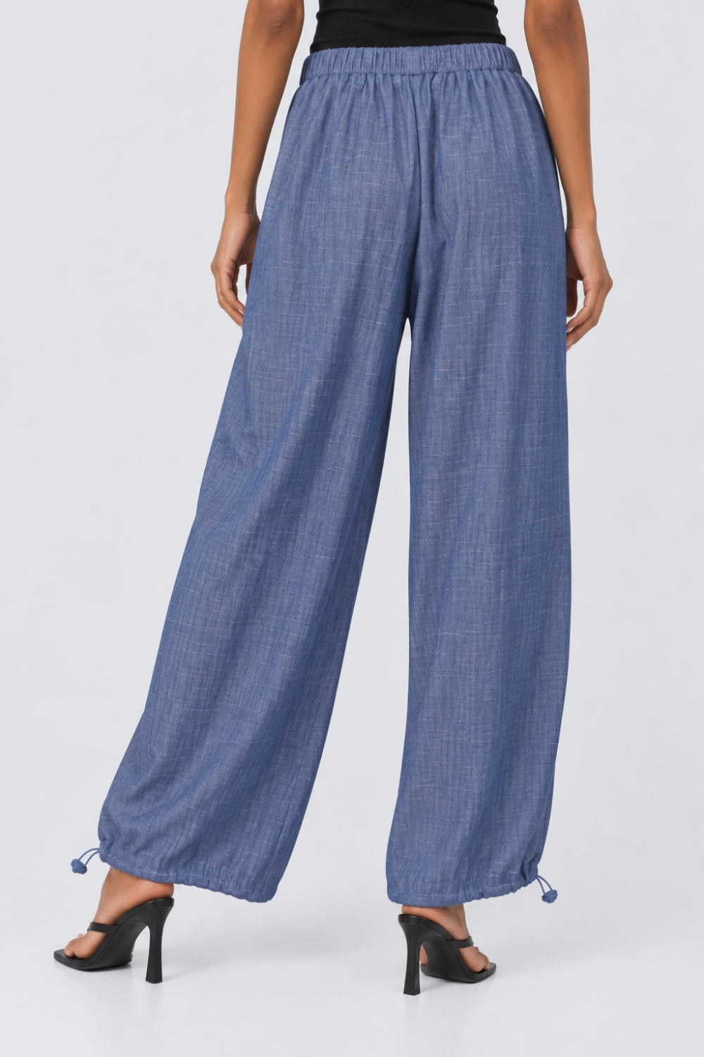 Womens Wide Leg Fit Light Blue Elastic Pant - Image 5