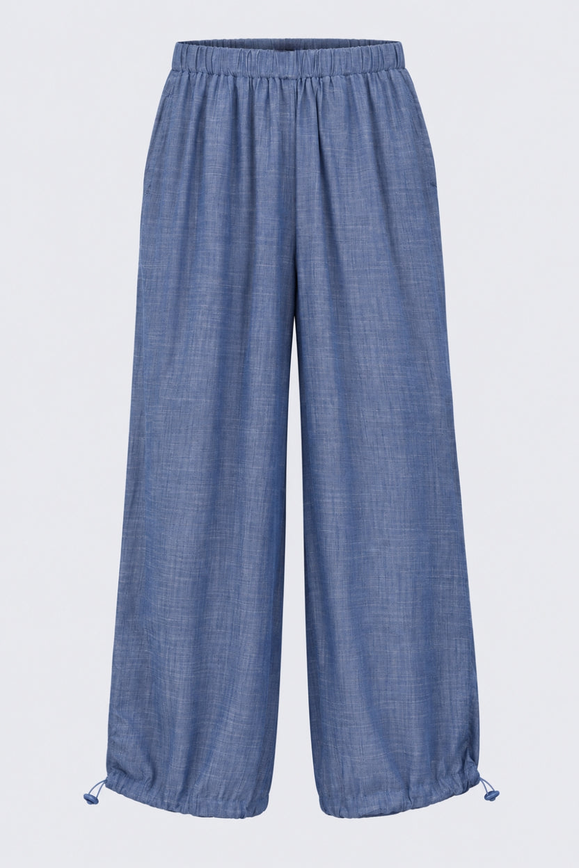 Womens Wide Leg Fit Light Blue Elastic Pant - Image 7