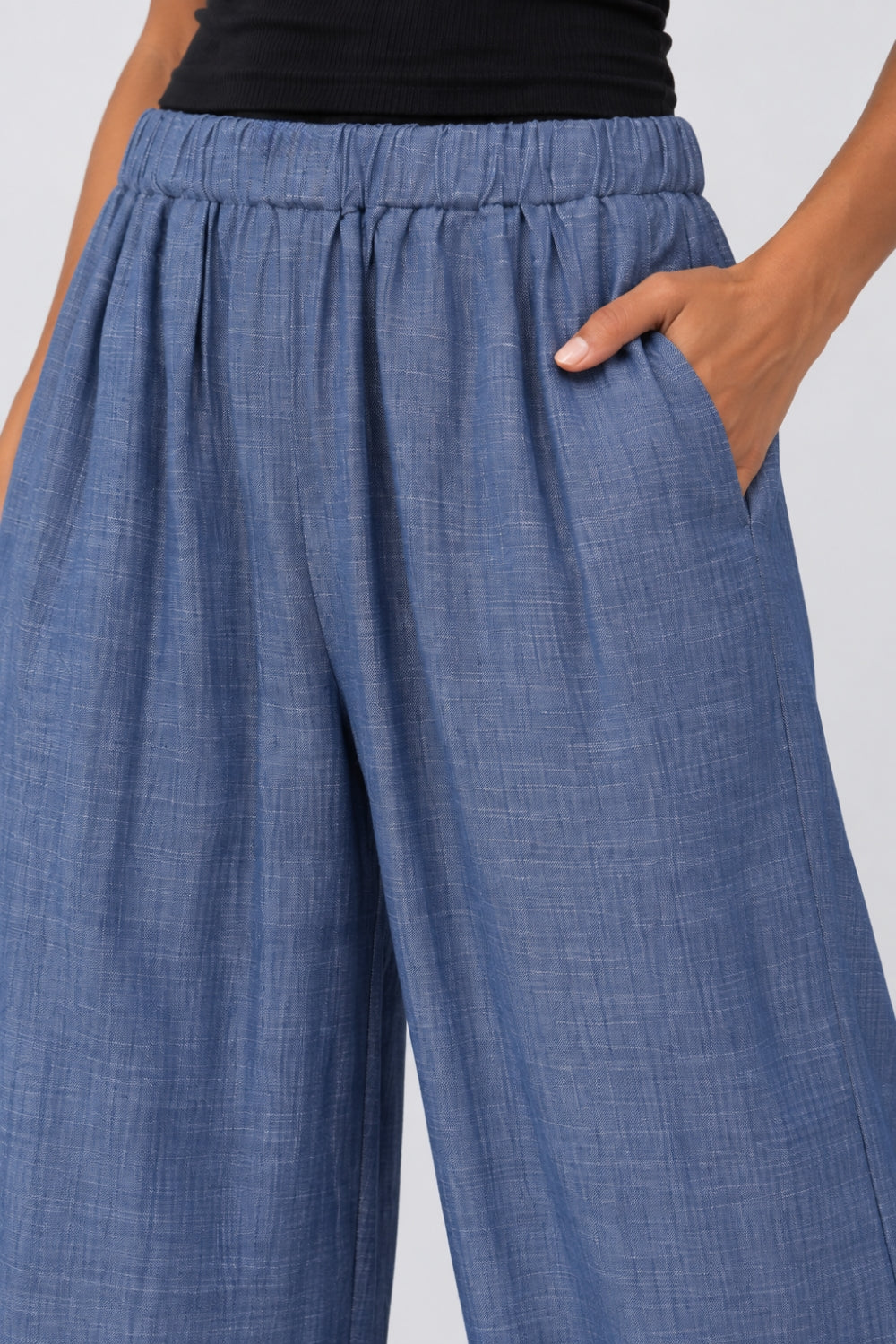 Womens Wide Leg Fit Light Blue Elastic Pant - Image 9