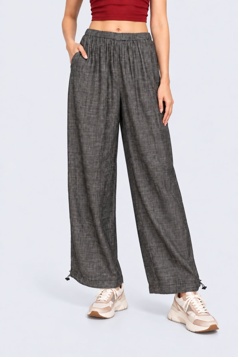 Womens Wide Leg Fit Light Black Elastic Pant - Image 2