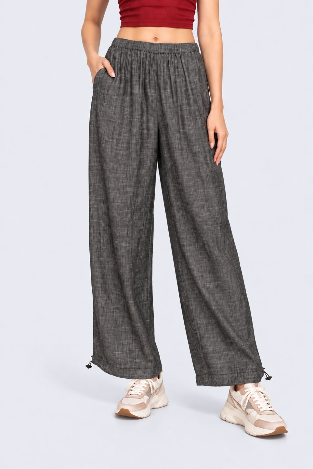 Womens Wide Leg Fit Light Black Elastic Pant - Image 2