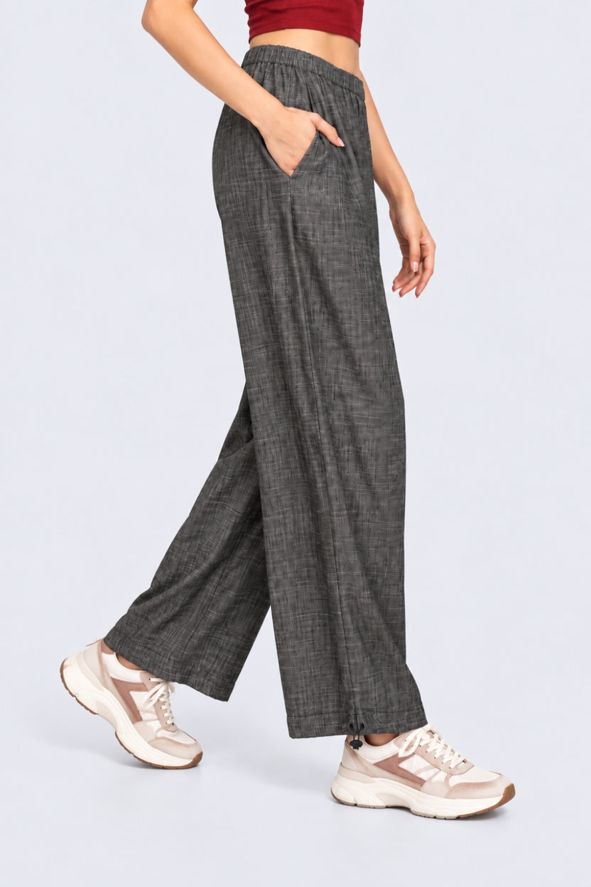 Womens Wide Leg Fit Light Black Elastic Pant - Image 4