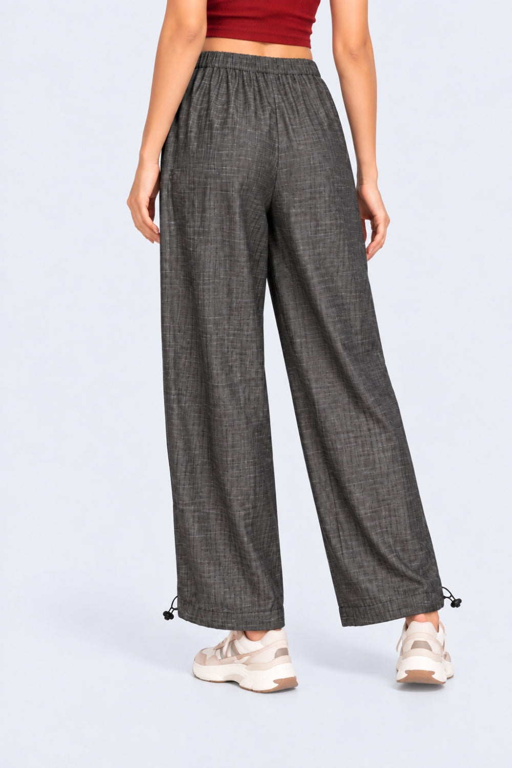 Womens Wide Leg Fit Light Black Elastic Pant - Image 5