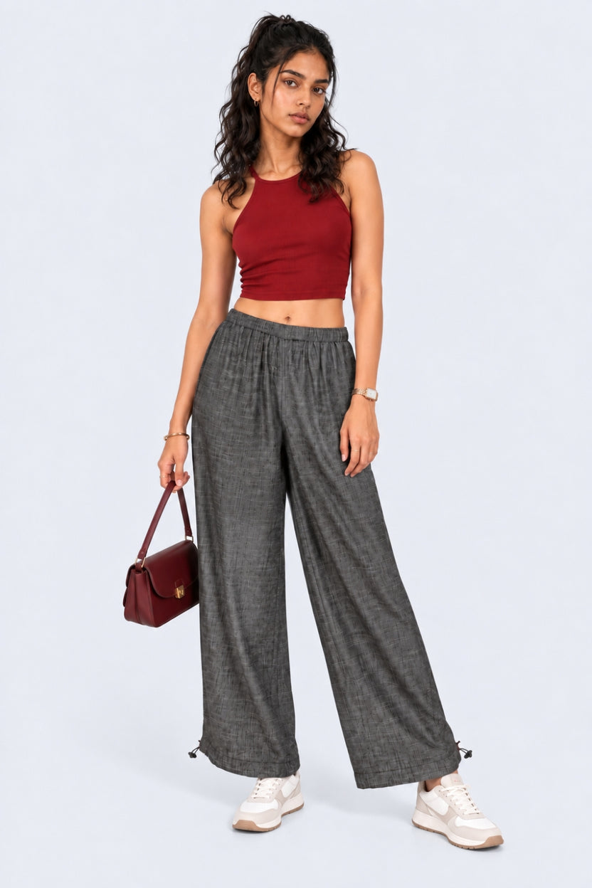 Womens Wide Leg Fit Light Black Elastic Pant - Image 6