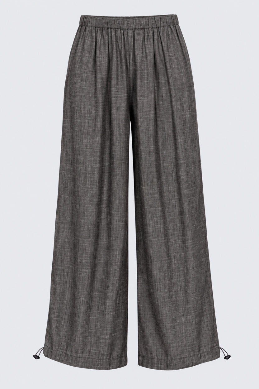 Womens Wide Leg Fit Light Black Elastic Pant - Image 7