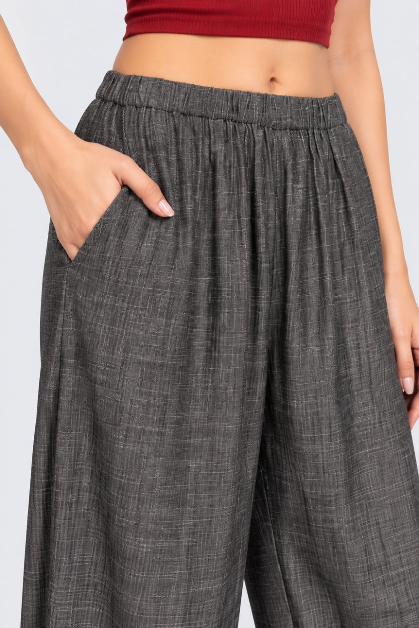 Womens Wide Leg Fit Light Black Elastic Pant - Image 9