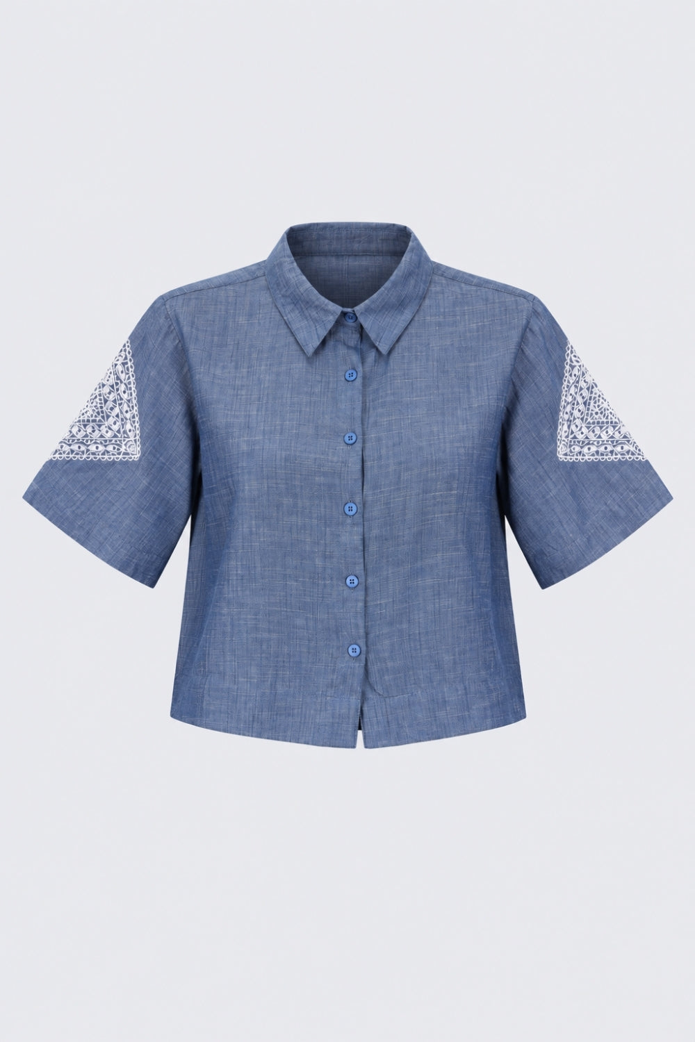 Womens Regular Fit Light Blue Embroidered Shirt - Image 7