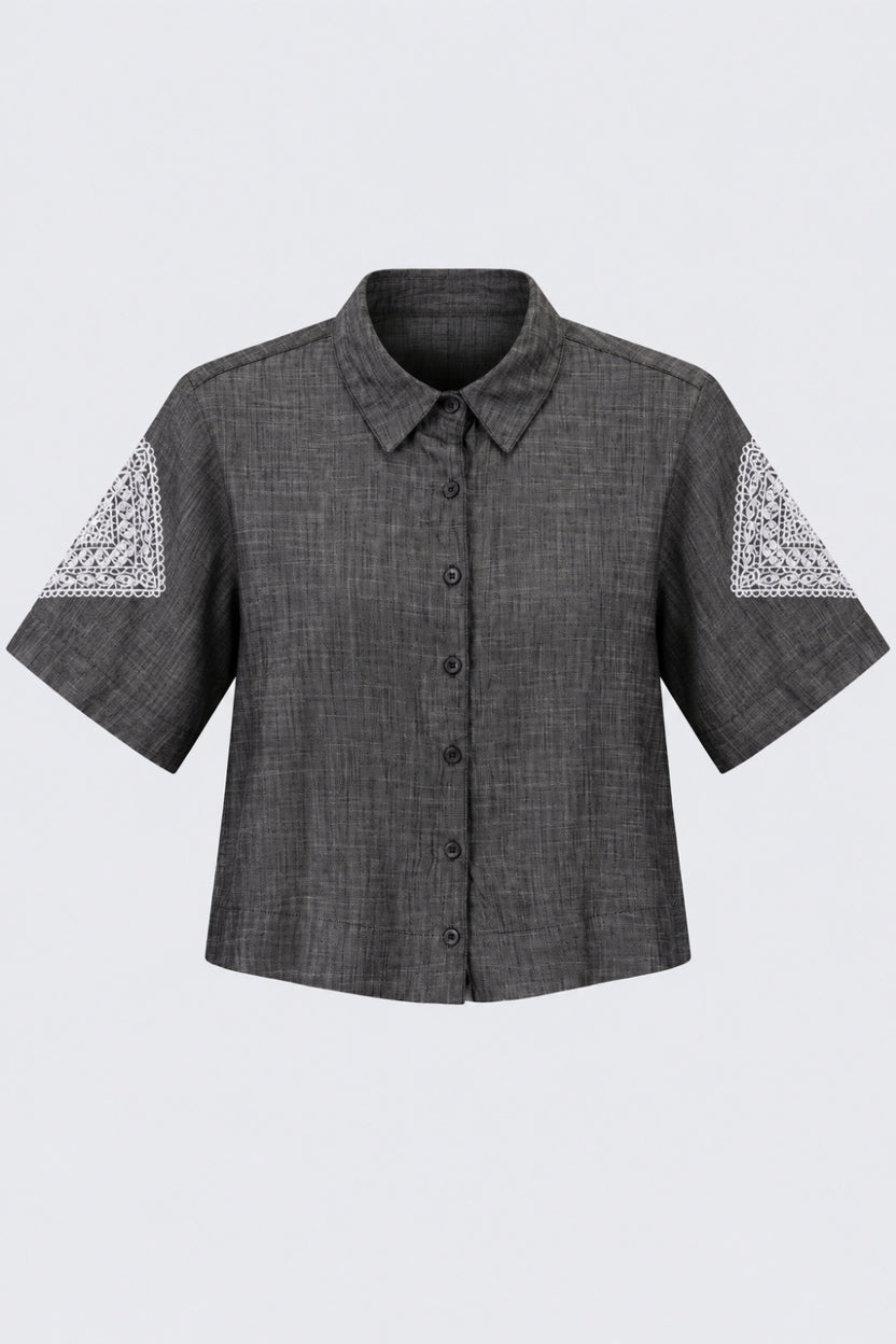 Womens Regular Fit Black Embroidered Shirt - Image 7