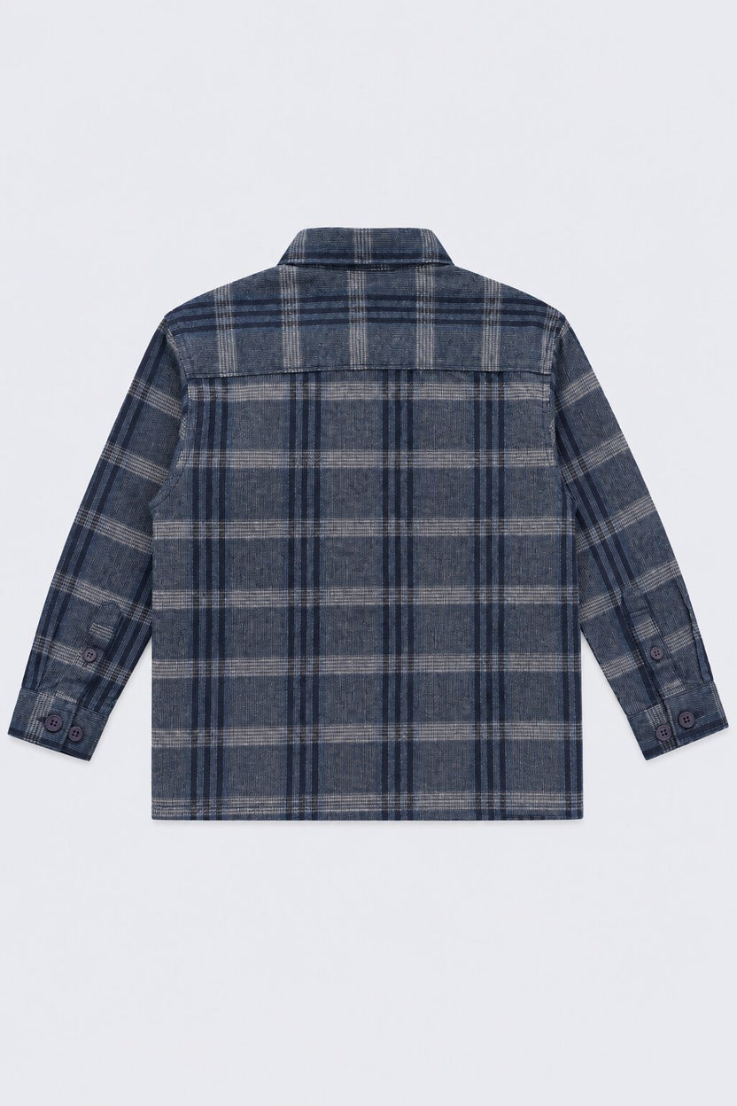Boys Navy Checked Casual Cotton Shirt - Image 3