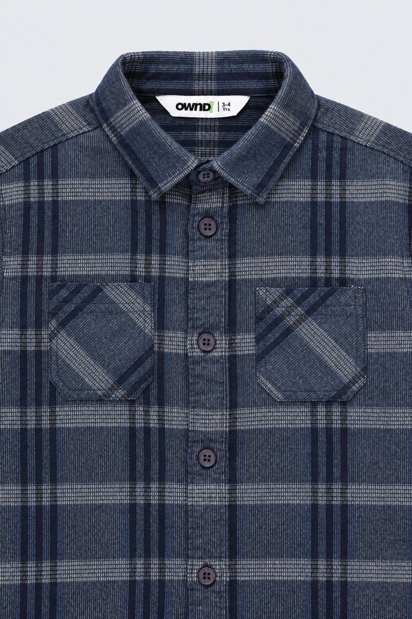 Boys Navy Checked Casual Cotton Shirt - Image 5