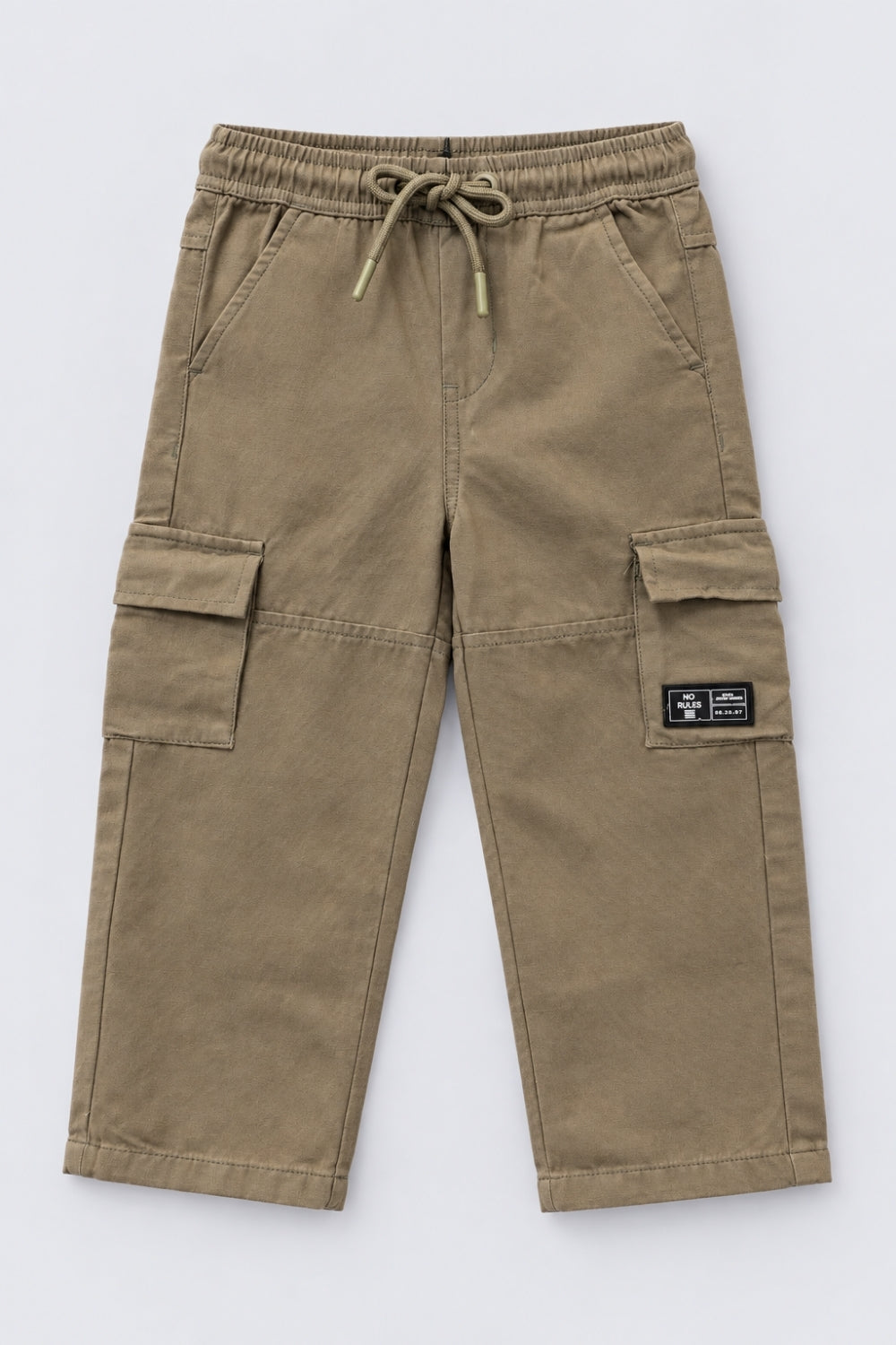 Boys Olive Solid Cargo Pocket Casual Trouser - Image 2