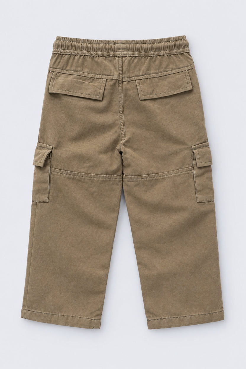 Boys Olive Solid Cargo Pocket Casual Trouser - Image 3
