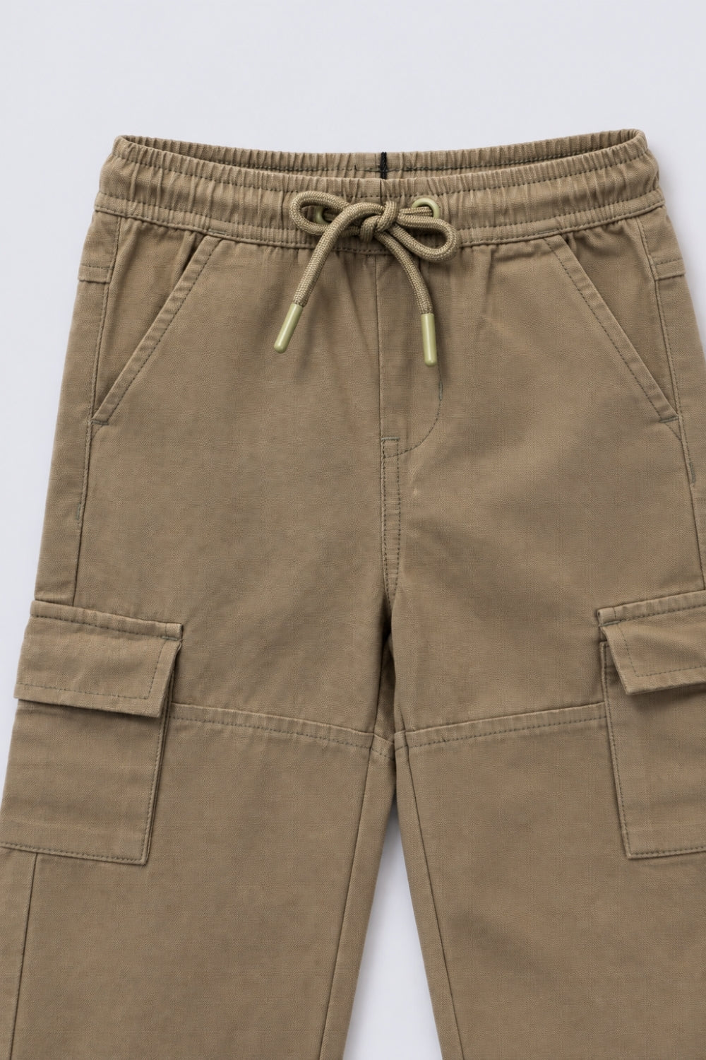 Boys Olive Solid Cargo Pocket Casual Trouser - Image 5