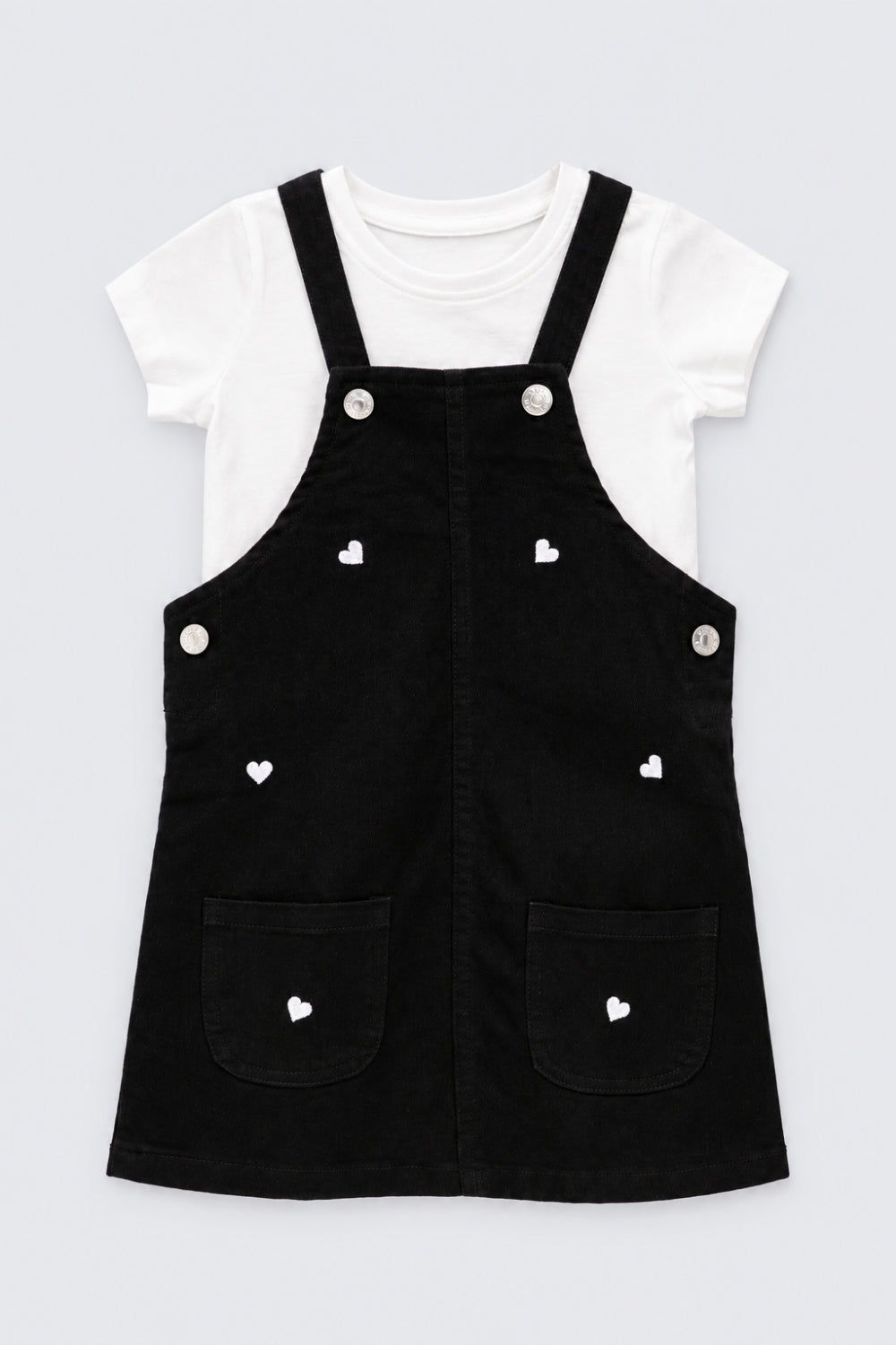 Girls Heart Embroidered Dungaree With T-Shirt - Image 2