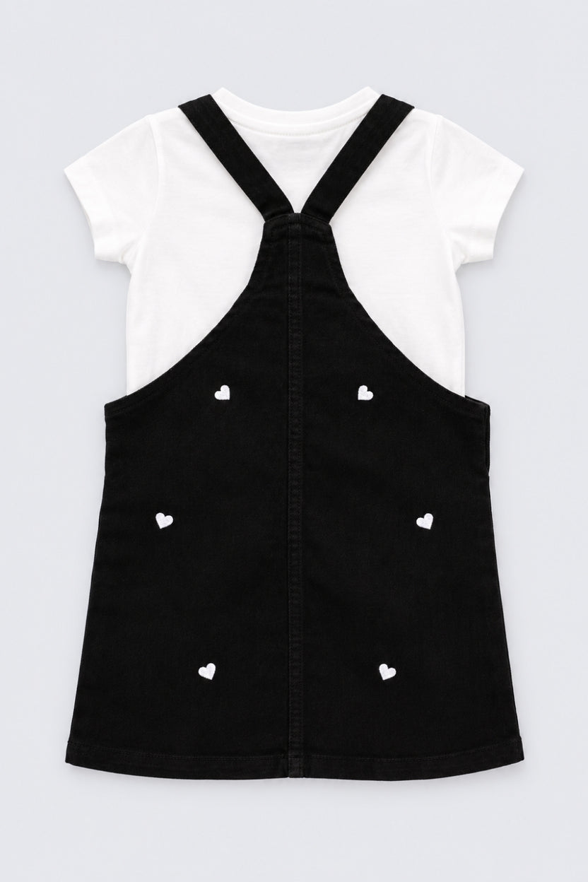Girls Heart Embroidered Dungaree With T-Shirt - Image 5