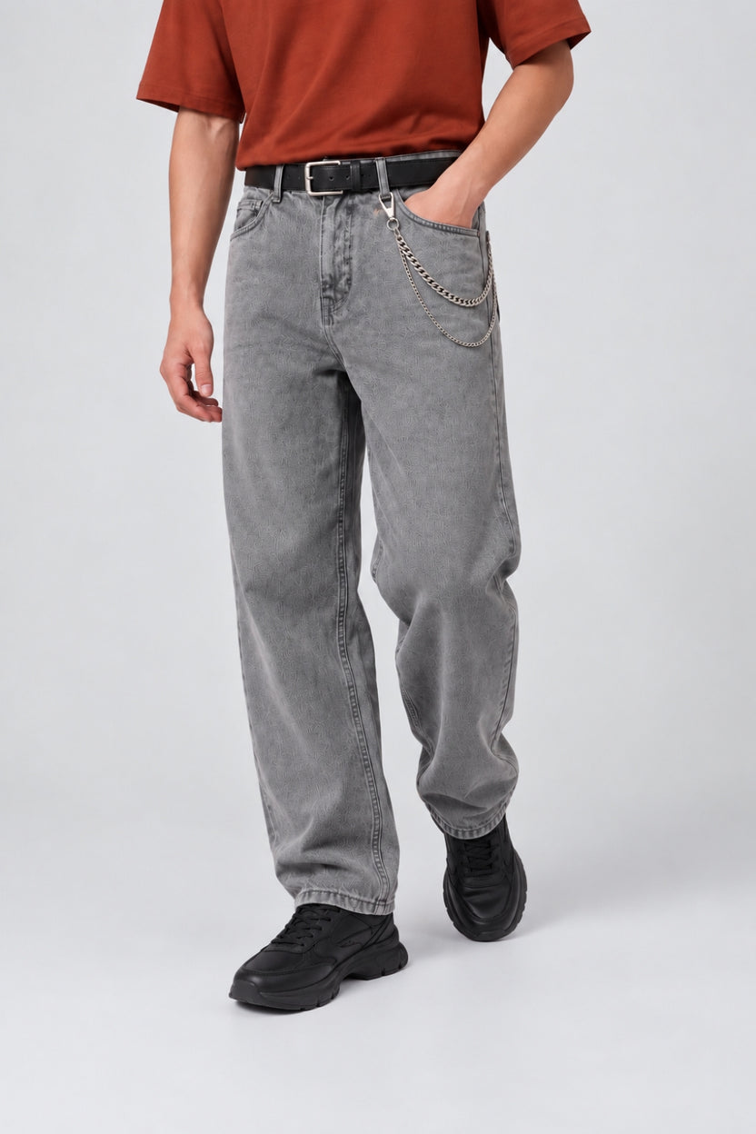 Mens Baggy Fit Charcoal Solid Jeans - Image 1