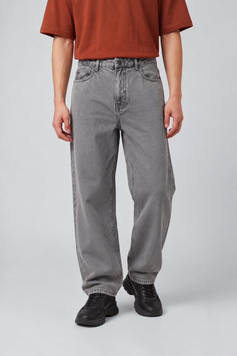 Mens Baggy Fit Charcoal Solid Jeans - Image 2