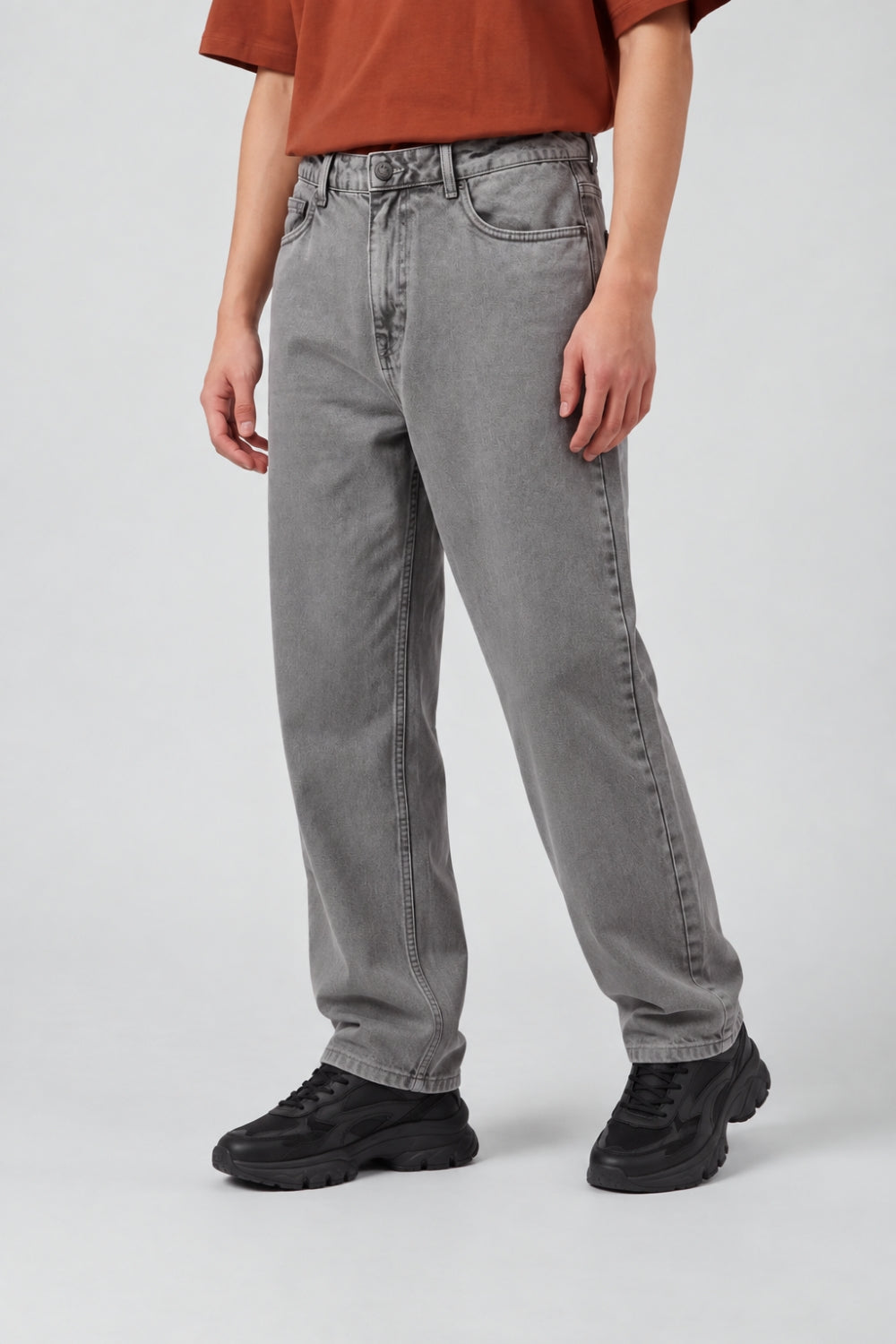 Mens Baggy Fit Charcoal Solid Jeans - Image 4