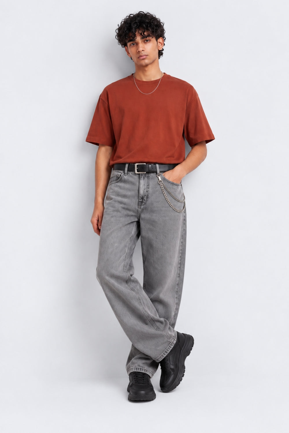 Mens Baggy Fit Charcoal Solid Jeans - Image 6