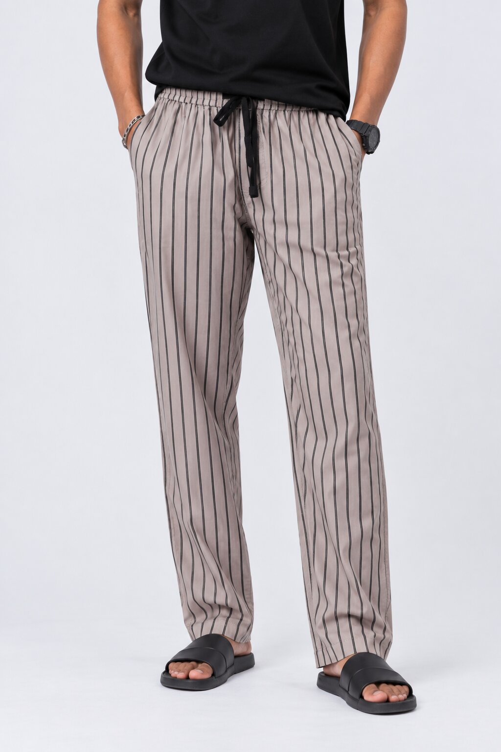 Mens Regular Fit Grey Pinstripe Print Pyjama - Image 1
