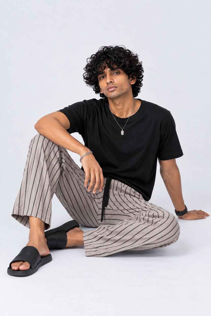 Mens Regular Fit Grey Pinstripe Print Pyjama - Image 2