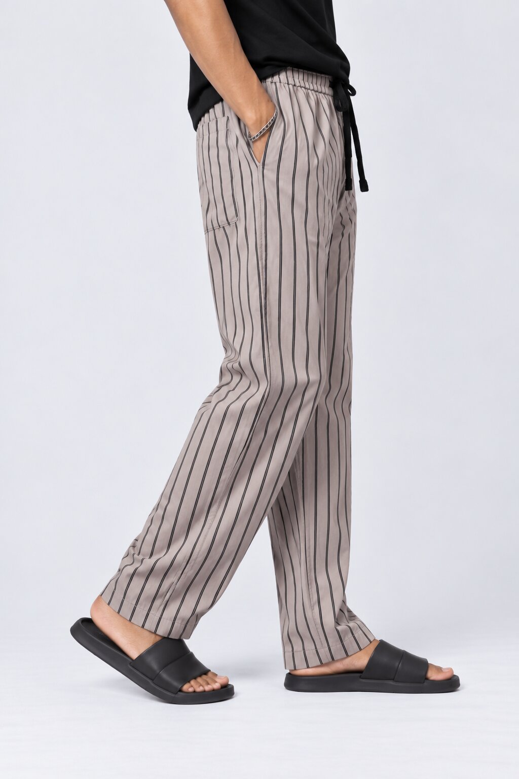 Mens Regular Fit Grey Pinstripe Print Pyjama - Image 4
