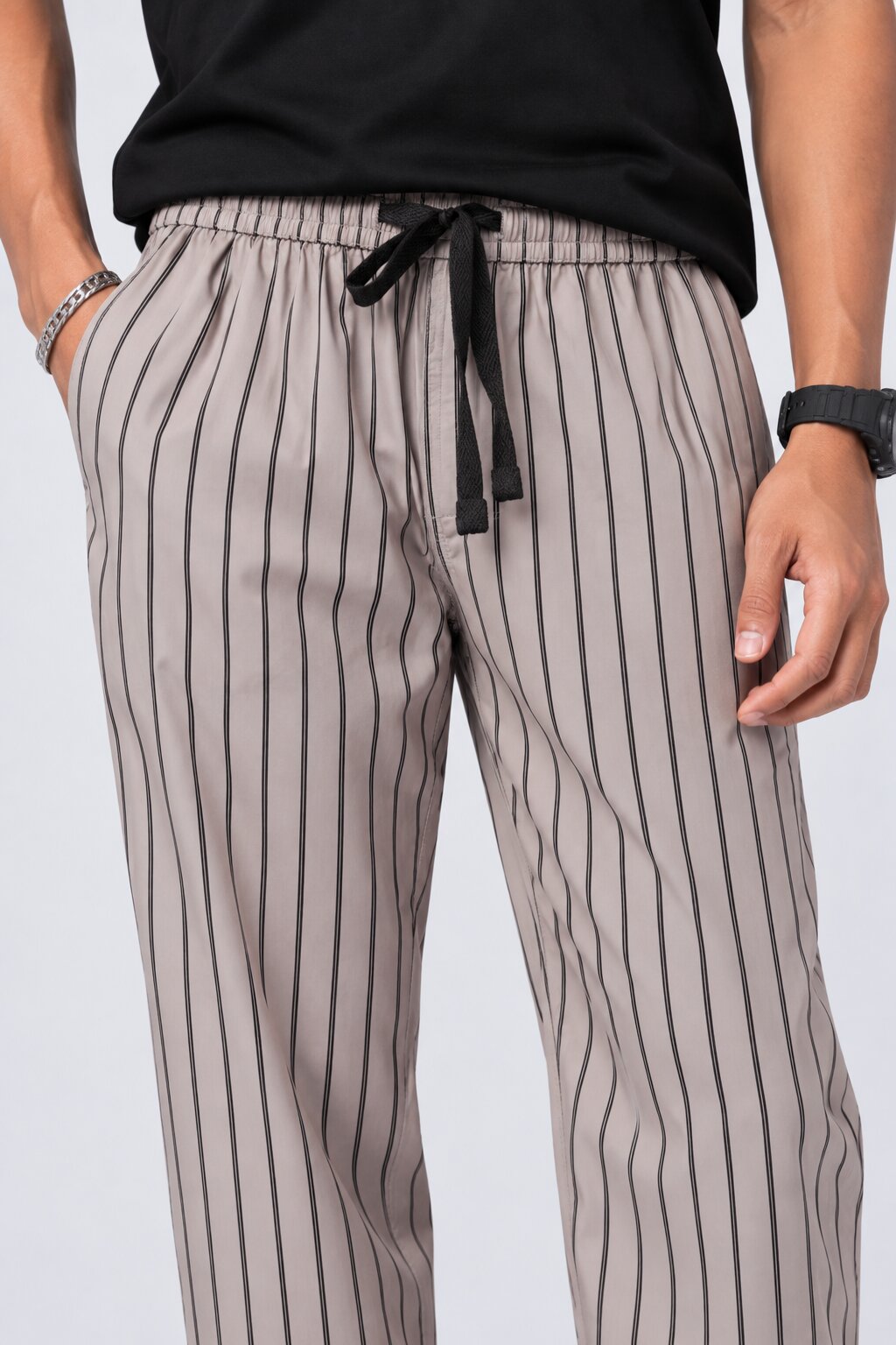 Mens Regular Fit Grey Pinstripe Print Pyjama - Image 8